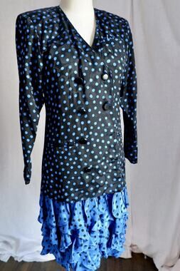 1980s A.J. Bari Polka Dot Silk Dress & Jacket Set